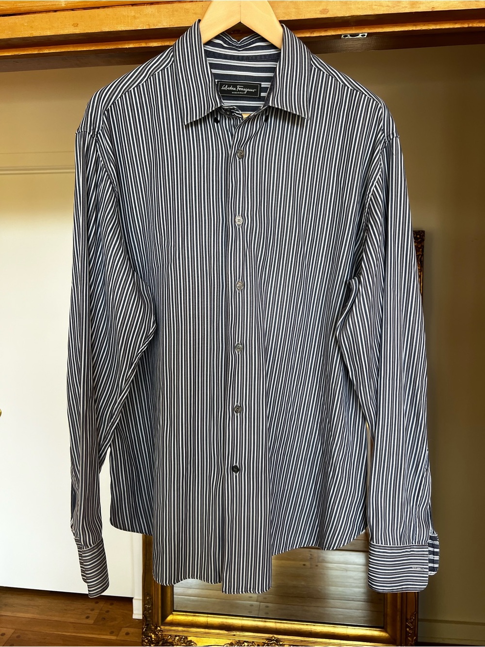 Salvatore Ferragamo button down collared shirt with shell buttons size XL